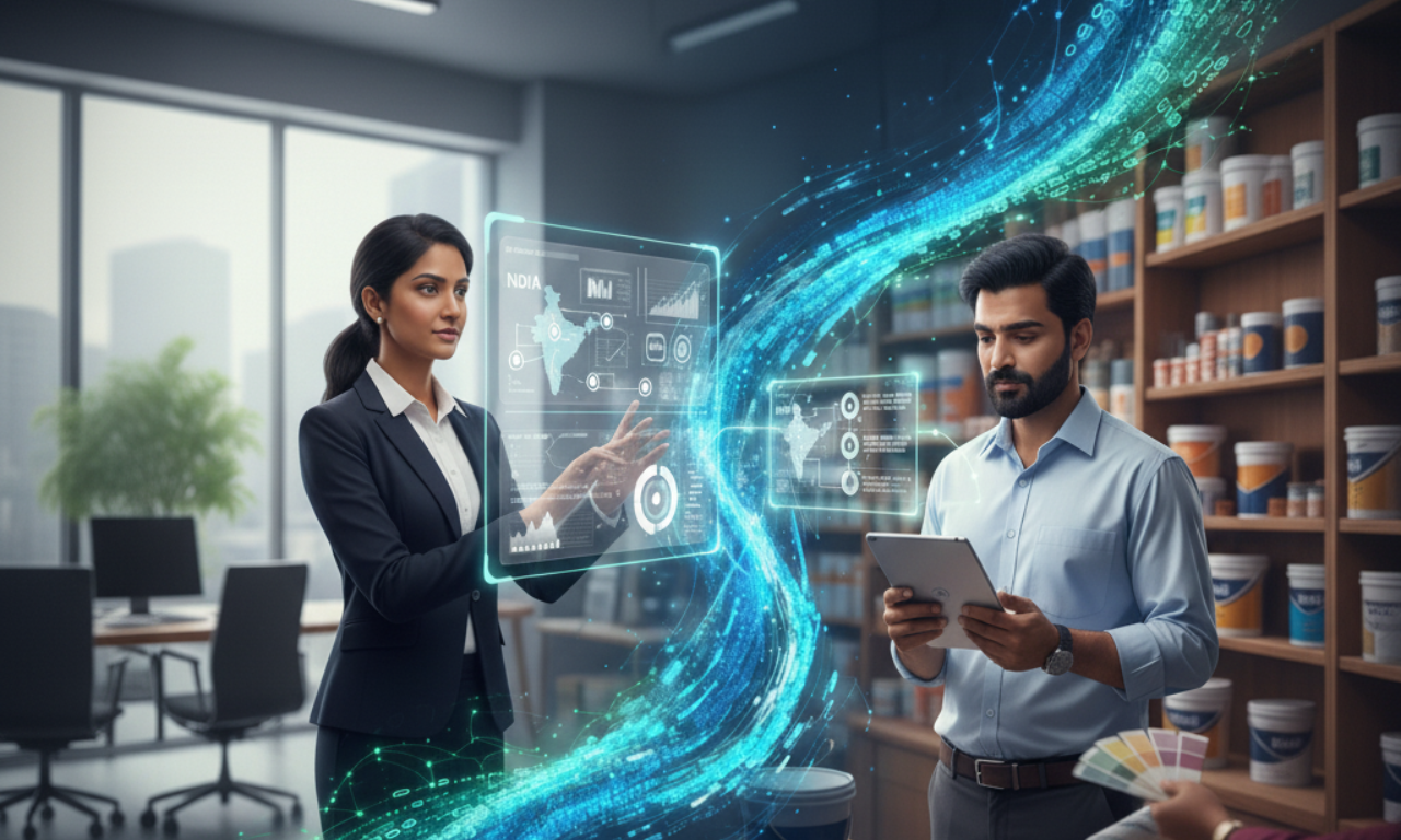 AI-driven digital ecosystem connecting paint dealers, brands, and consumers through real-time data and automation.
