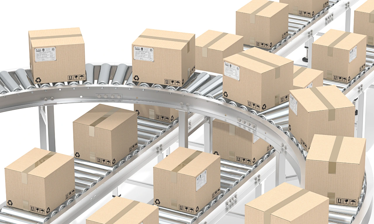Cardboard boxes on a conveyor belt symbolizing MedTech distribution challenges