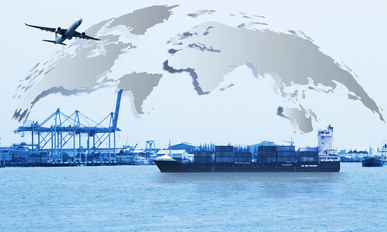 Cargo ship and global trade imagery symbolising India’s dependence on imported medical devices