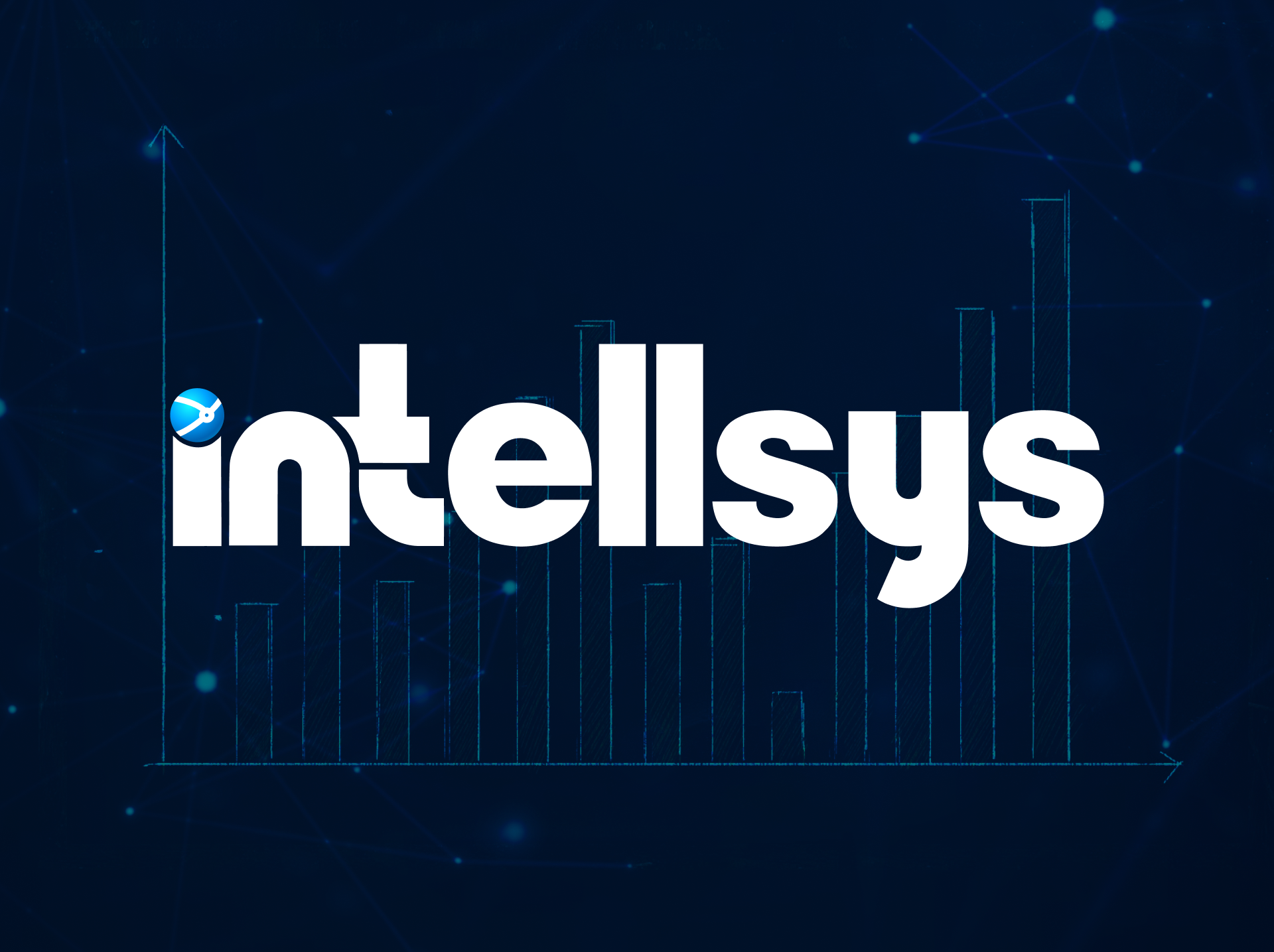 The "Intellsys" logo in bold white letters on a dark blue, tech-themed background with subtle graph lines representing growth.